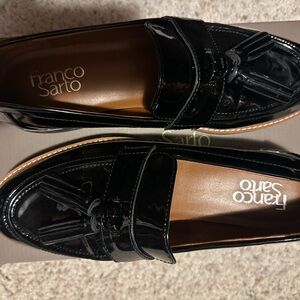 Franco Sarto Glossy Black Tassel Loafers